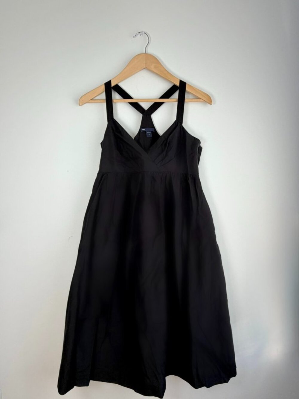 GAP Cross Back Babydoll Silk Cotton Cocktail Dress Black Midi Women's - 6